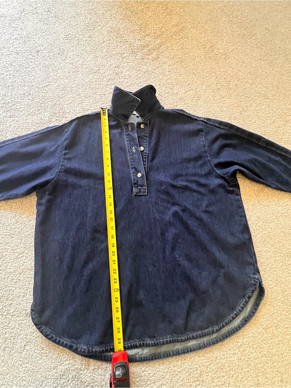 Massimo Dutti Dark Wash Denim Pullover blouse Size L Like New - Picture 9 of 11